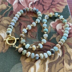 Amazonite Bead Necklace with Gold Accents